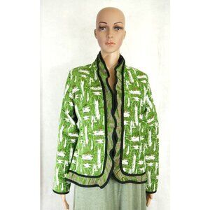Emerald Green Brush Stroke Print Reversible Ruffled Jacket Trimdin Womens Medium